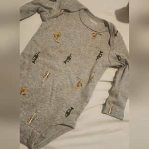 Gray Musical Instrument Print Baby Onesie